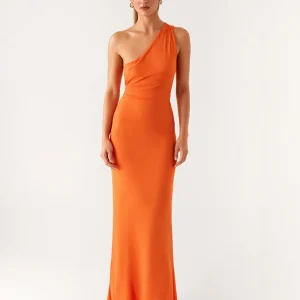 Robe formelle fourreau orange à une épaule