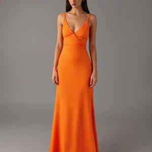 Robe formelle fourreau à bretelles spaghetti orange