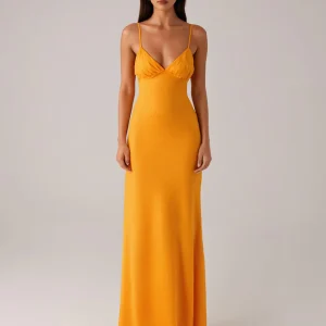 Robe formelle fourreau à bretelles spaghetti jaunes