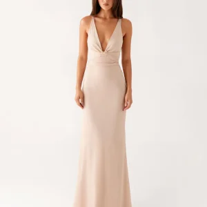 Abricot Robe Formelle Fourreau Col V Profond Fronce