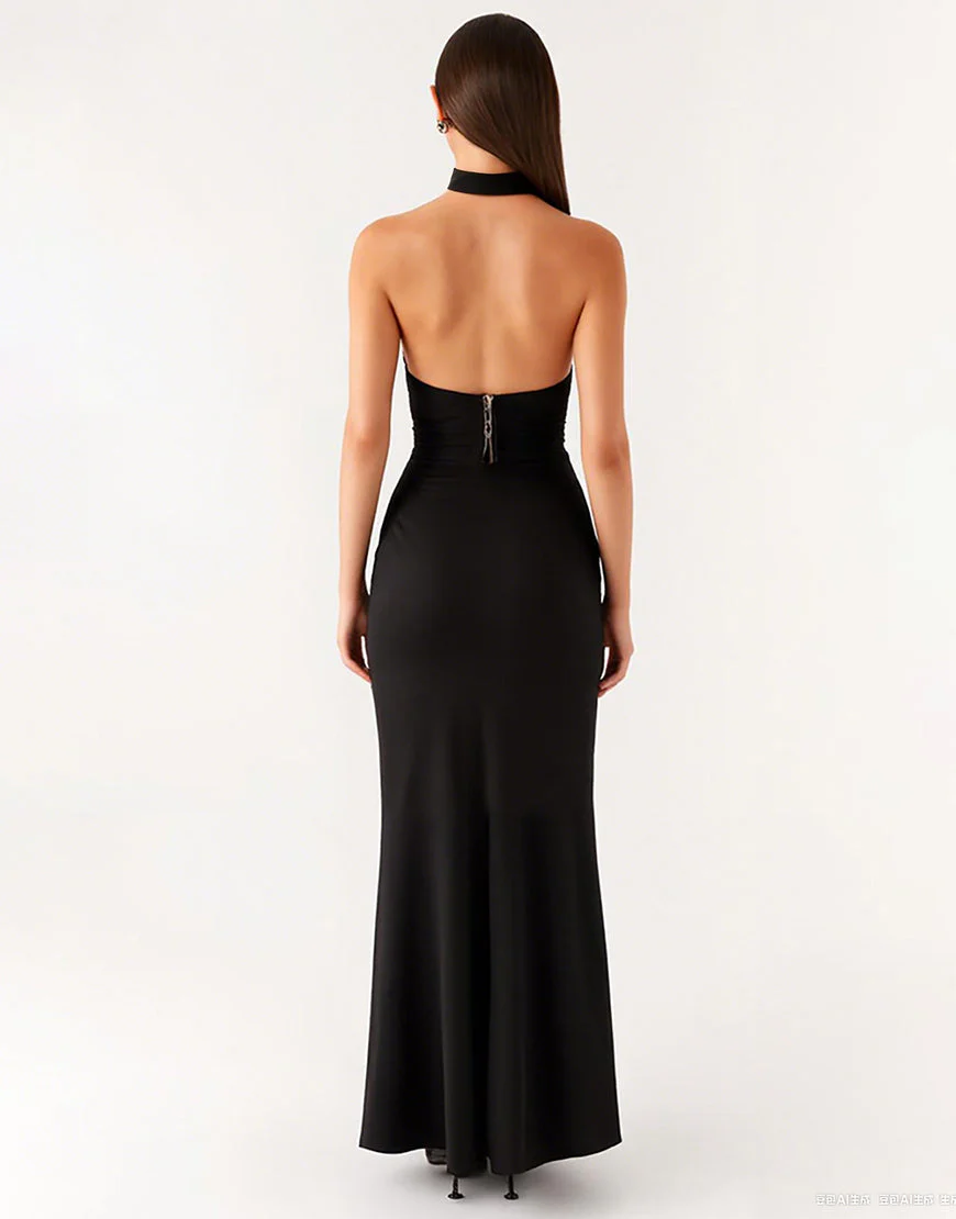 Robe cravate noire dos nu sirène – Image 3
