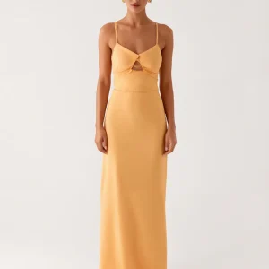 Robe formelle à bretelles spaghetti jaunes découpées