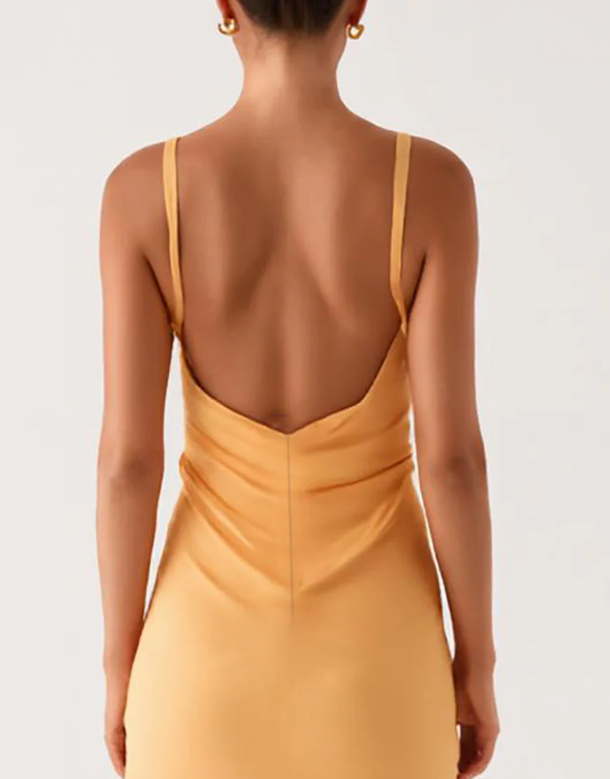 Robe formelle à bretelles spaghetti jaunes découpées – Image 5