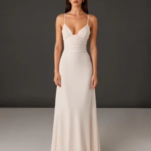 Robe formelle à bretelles spaghetti fourreau ivoire