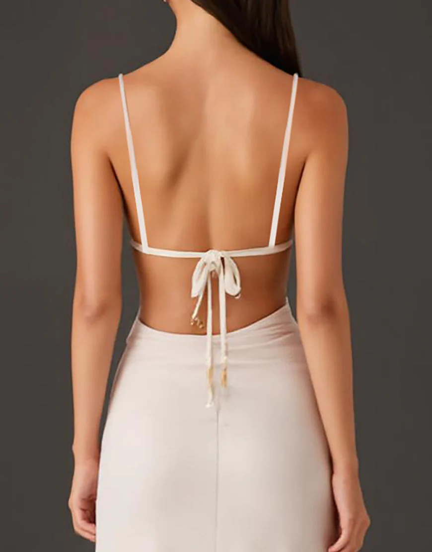 Robe formelle à bretelles spaghetti fourreau ivoire – Image 5