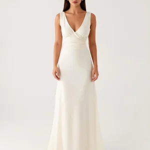 Robe formelle gaine dos nu à col en V ivoire
