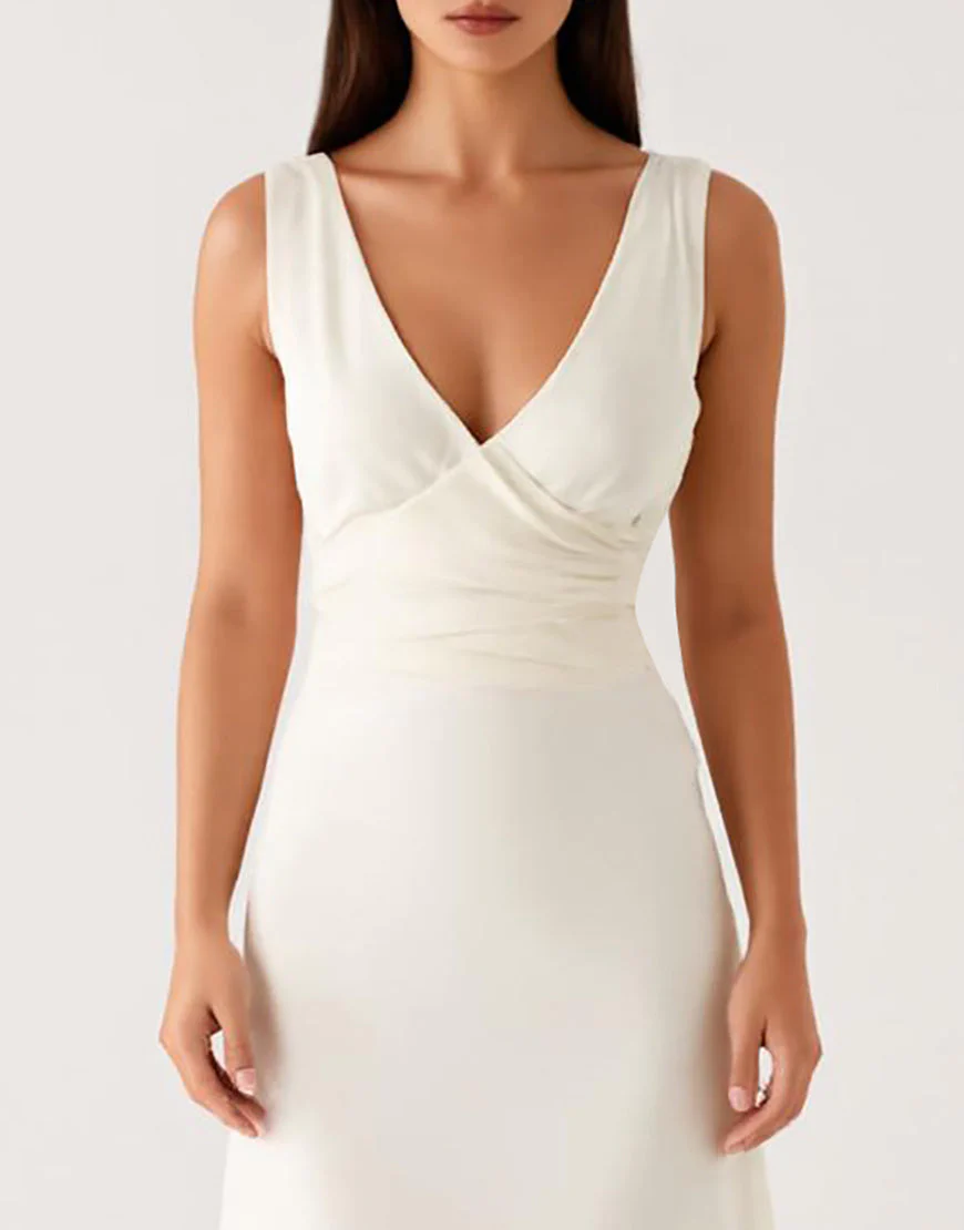 Robe formelle gaine dos nu à col en V ivoire – Image 4