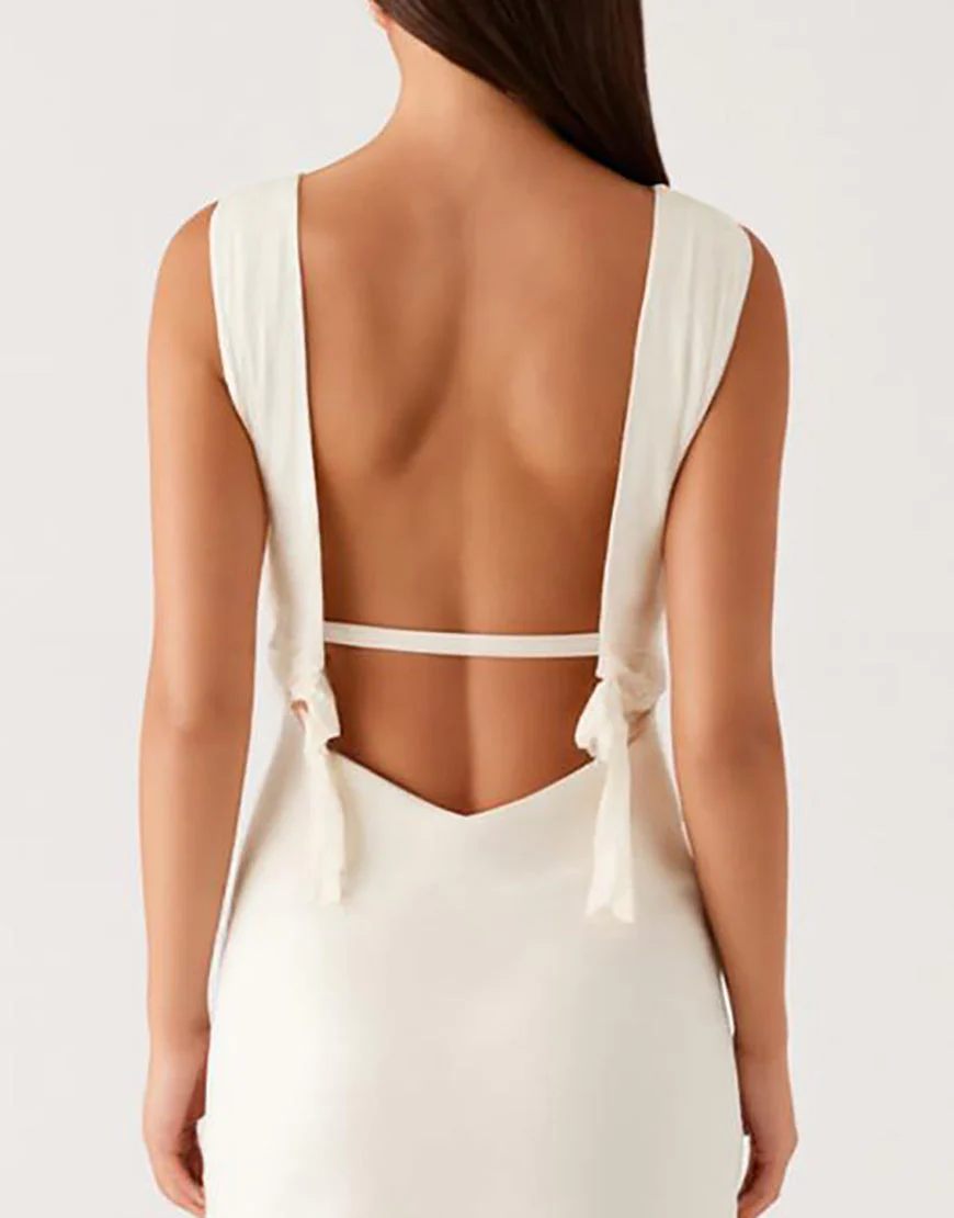 Robe formelle gaine dos nu à col en V ivoire – Image 5