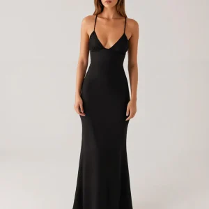 Sirène Spaghetti Straps Dos Nu Robe Cravate Noire