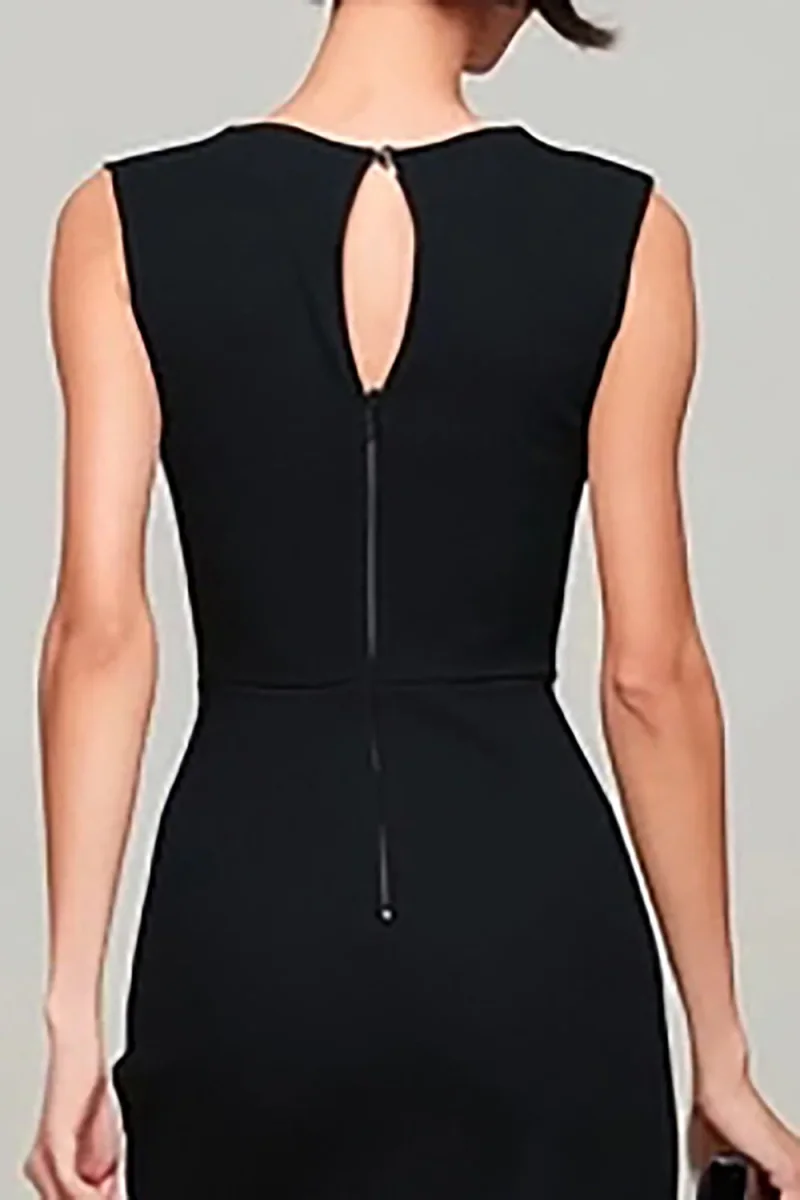 Robe longue formelle noire à col bateau fourreau – Image 5