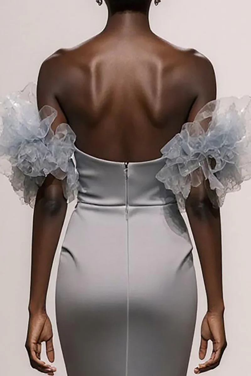 Robe de gala sirène argentée à épaules dénudées avec paillettes – Image 5