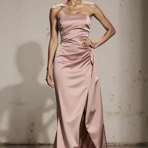 Robe bustier sirène rose clair Maxi Gala avec fente