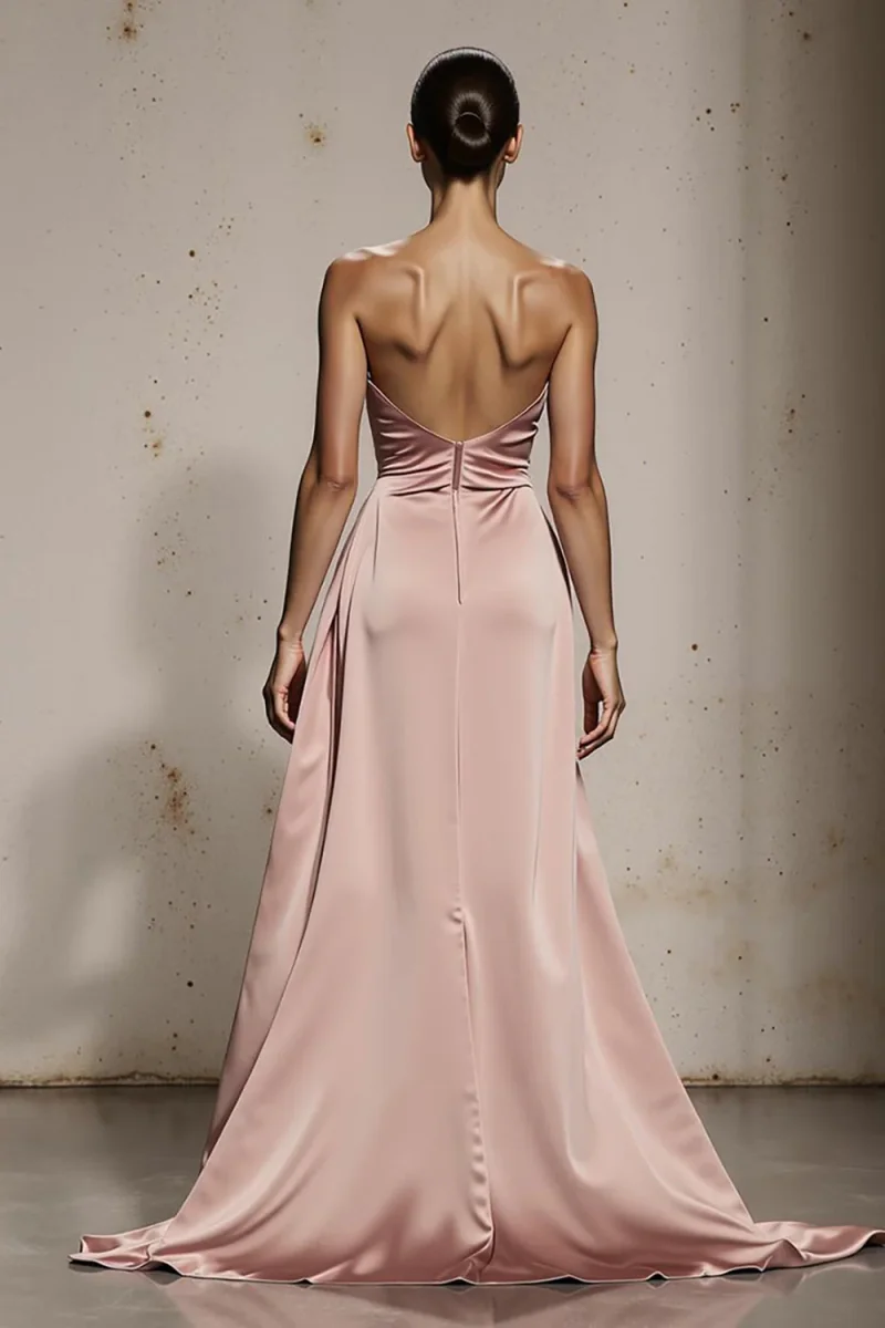 Robe bustier sirène rose clair Maxi Gala avec fente – Image 3