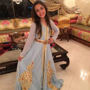 Bleu en Mousseline Caftan Petite Fille