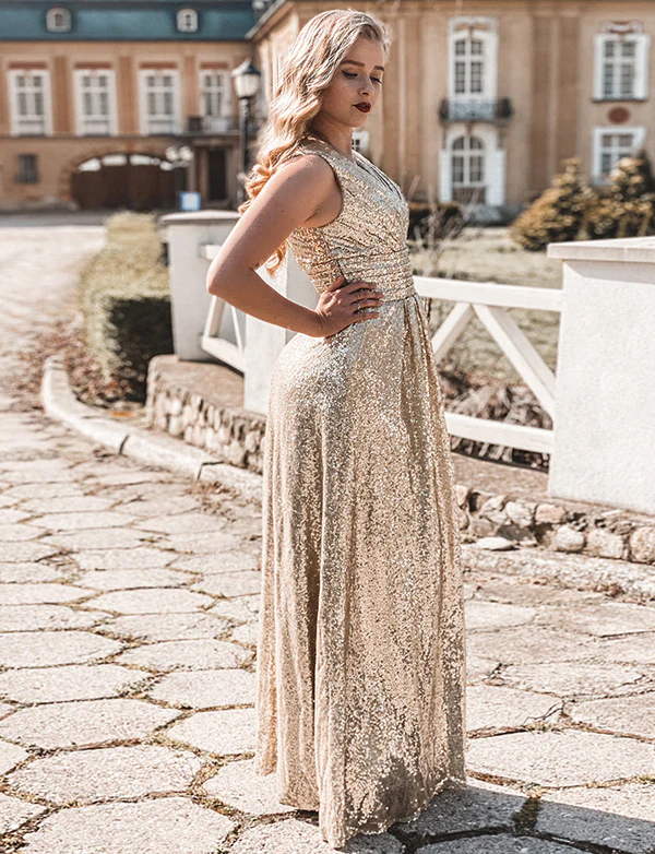 Col V en or Paillettes Promesse Demoiselle d'honneur – Image 6