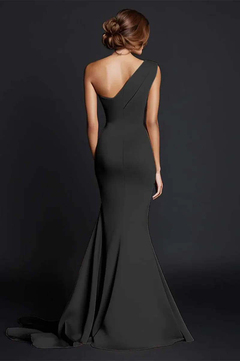 Robe longue formelle sirène kaki à une épaule – Image 9