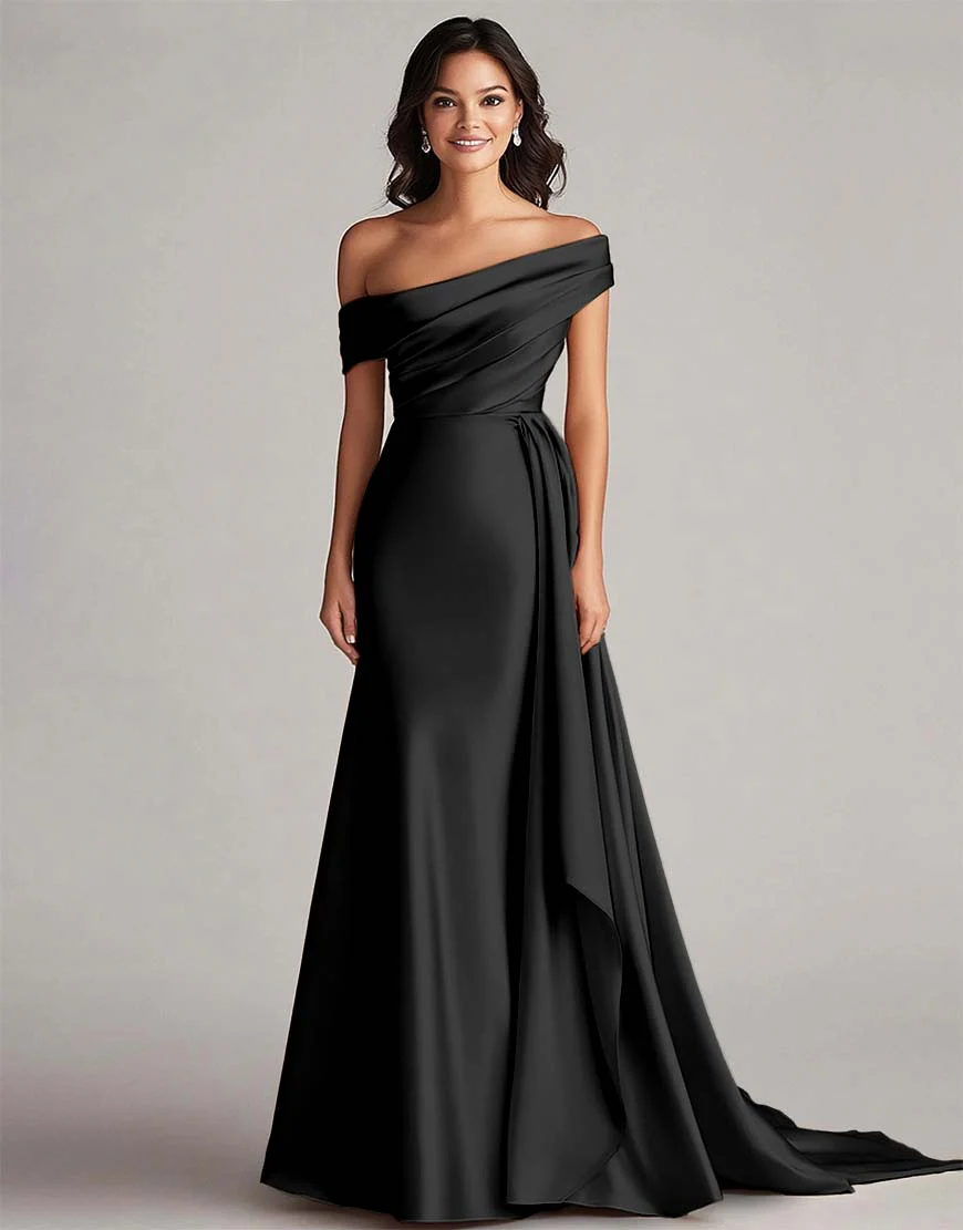 Robe de bal longue plissée à une épaule, en style sirène améthyste avec train chapelle – Image 3