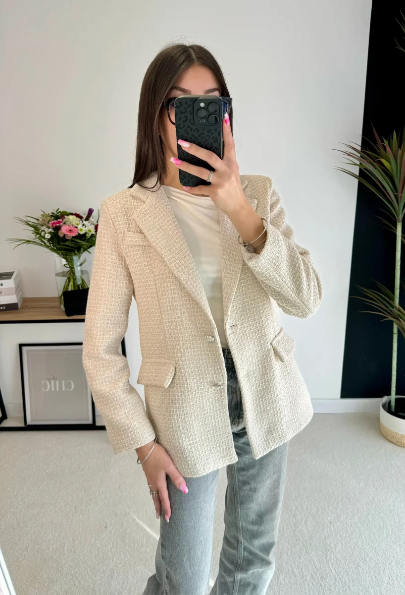 Blazer en tweed écru – Image 4