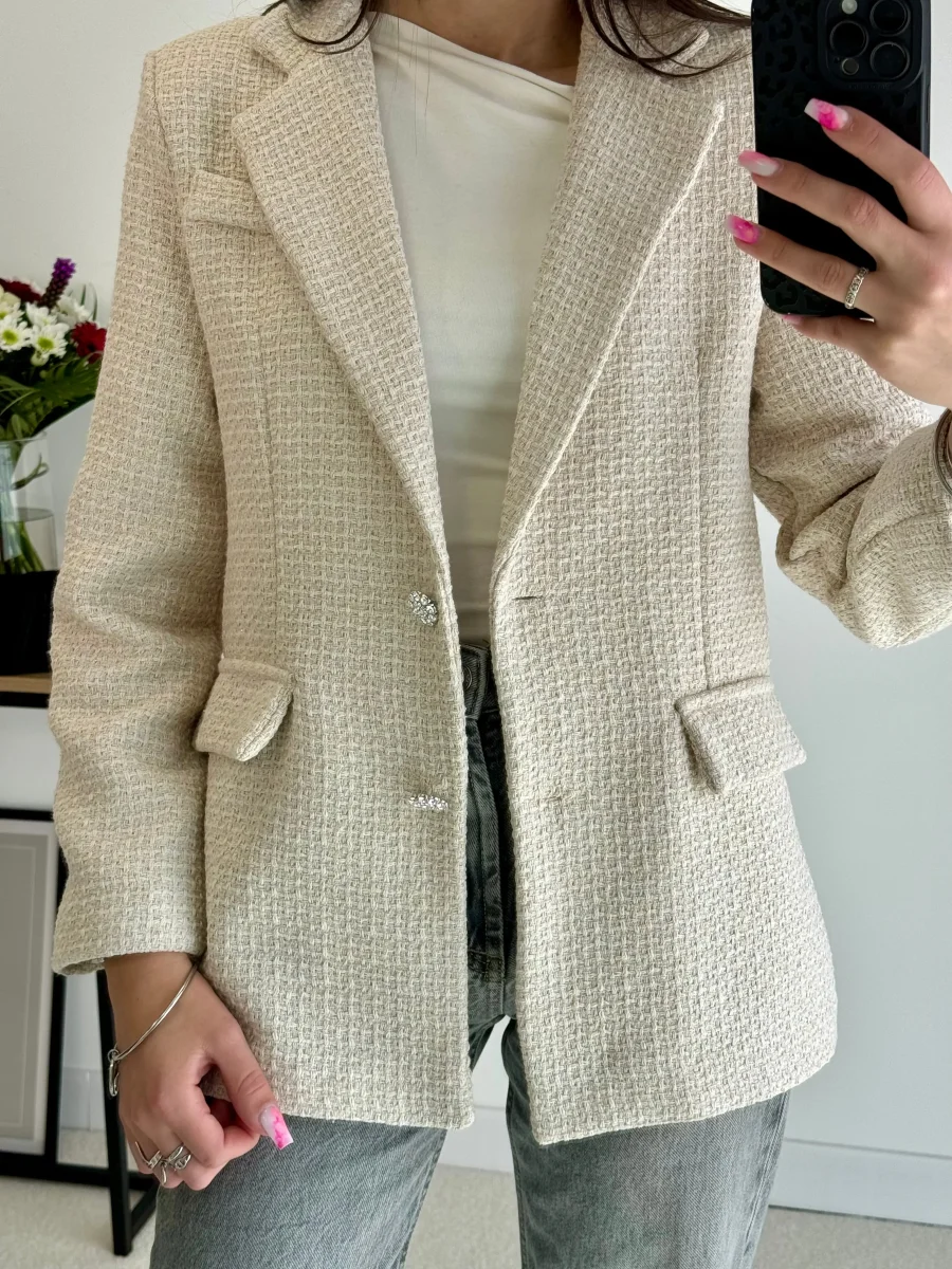 Blazer en tweed écru – Image 5