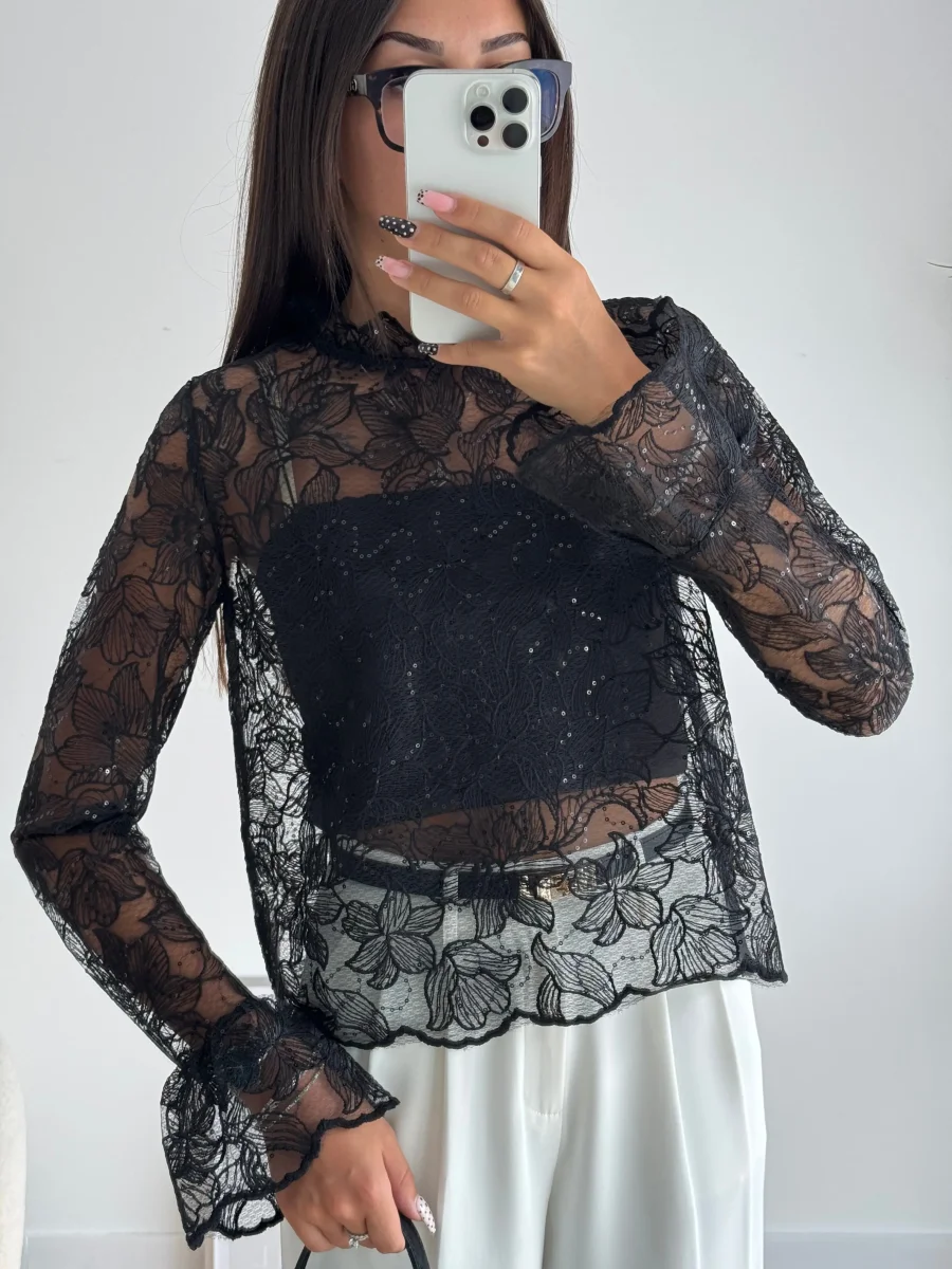Blouse dentelle à sequins – Image 5