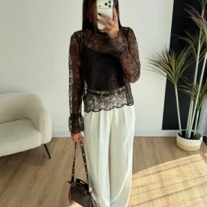 Blouse dentelle à sequins