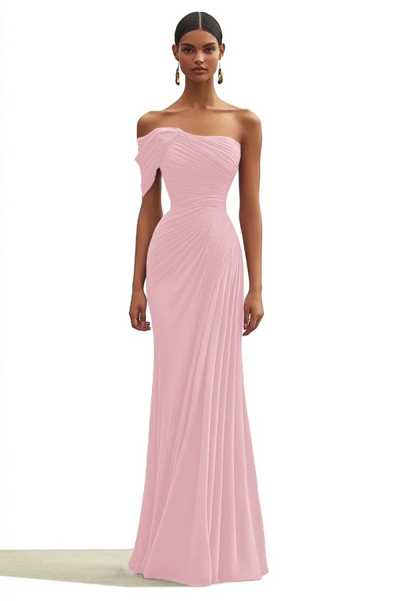 Sirène vert foncé à une épaule plissée longue formelle – Image 5