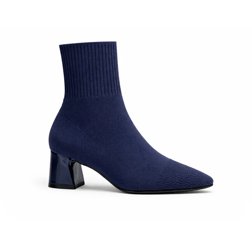 Bottines chaussette bleu marine à talon – Image 2