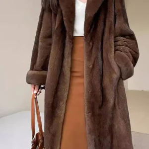 Café Ouvert Avant Fausse Fourrure Long Femmes Fluffy Coat