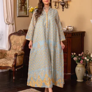 Robe Maxi Abaya brodée élégante et Bleu