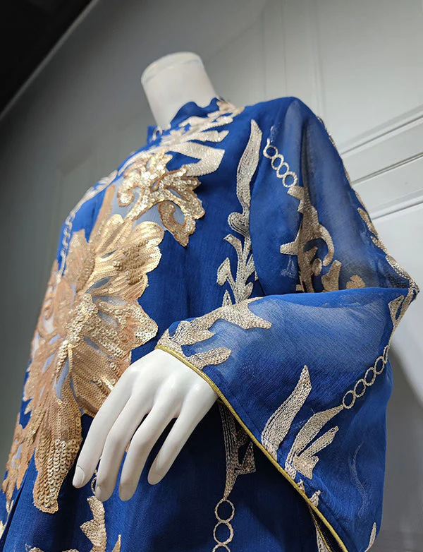 Broderie À Paillettes Bleu Caftan Femmes Robe Arabe – Image 6