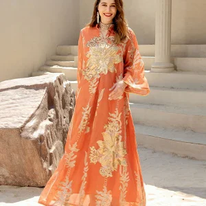 Broderie À Paillettes Orange Caftan Femmes Robe Arabe