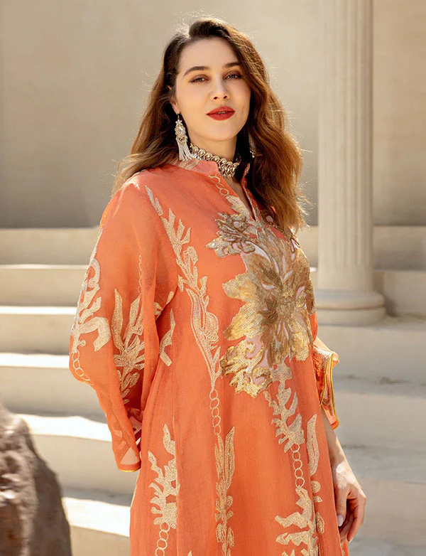 Broderie À Paillettes Orange Caftan Femmes Robe Arabe – Image 5