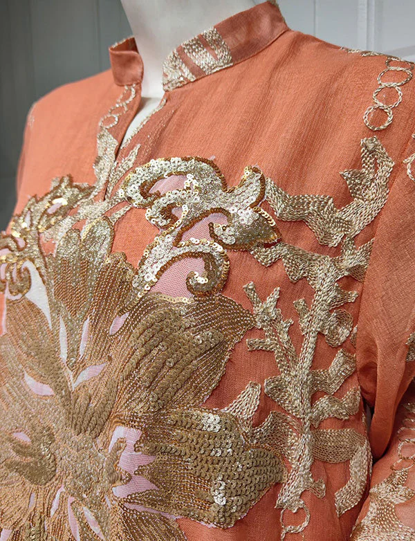 Broderie À Paillettes Orange Caftan Femmes Robe Arabe – Image 6