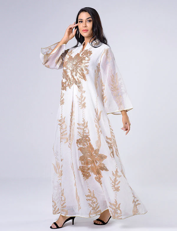 Broderie À Paillettes Bleu Caftan Femmes Robe Arabe – Image 8