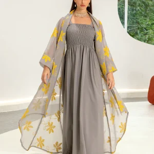Robe camisole grise musulmane en maille Abaya