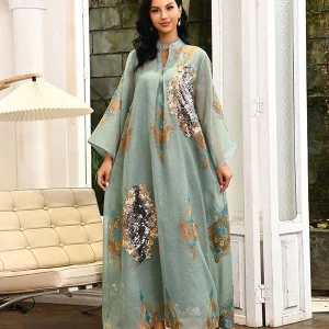 Robe de soirée musulmane perlée et brodée