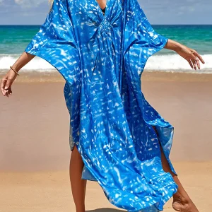 Chemisier de plage imprimé avec protection solaire surdimensionnée