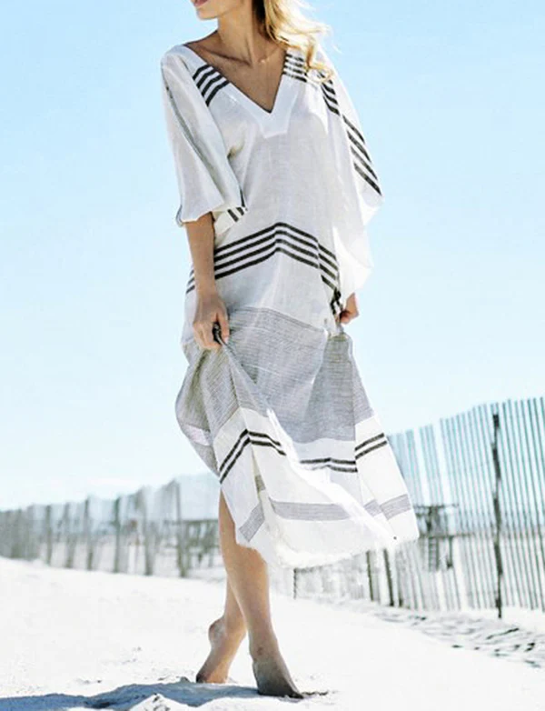 Robes caftan pour femmes maillot de bain Coverup couleur unie plage – Image 5