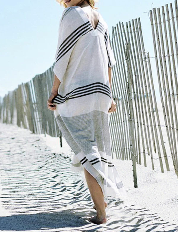 Robes caftan pour femmes maillot de bain Coverup couleur unie plage – Image 6