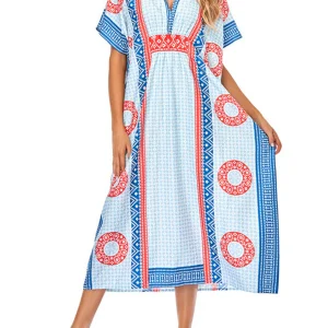 Robe de plage style bohème à séchage rapide pour femmes tunique sexy caftan