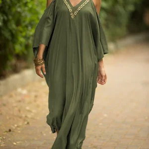 Robe grande taille ample à encolure en V et épaules dénudées