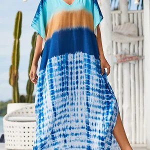 Robe ample imprimée tie-dye bleue