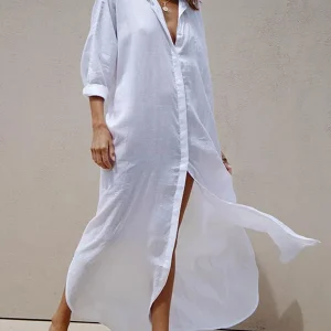 Chemisier à col en V profond, sexy et ample, à simple boutonnage