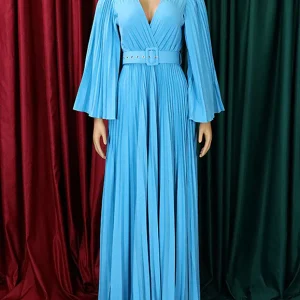 Robe à col en V et ourlet plissé sexy et pressé