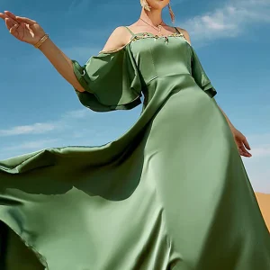 Robe sexy à dos nu en diamant cousu à la main, de couleur verte