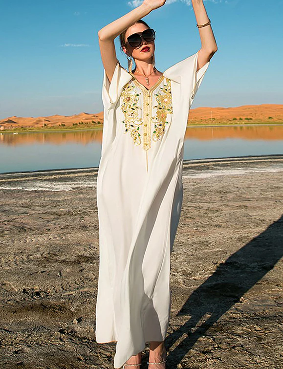 Robe Abaya en dentelle dorée lourdement brodée – Image 7