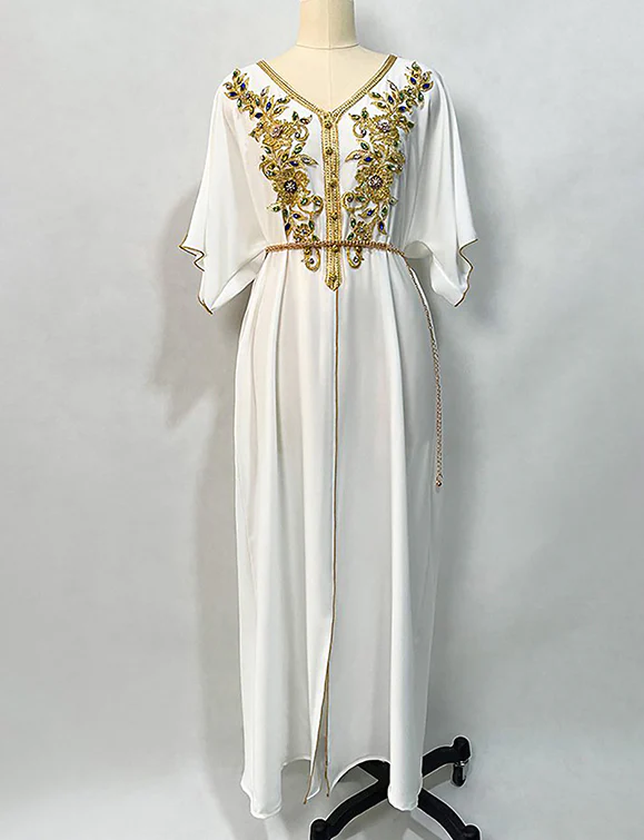 Robe Abaya en dentelle dorée lourdement brodée – Image 8