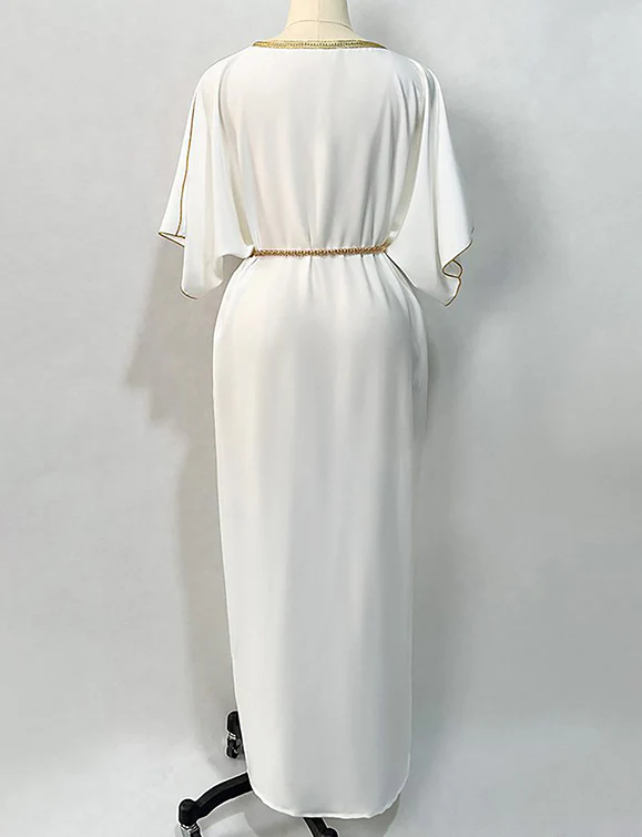 Robe Abaya en dentelle dorée lourdement brodée – Image 9