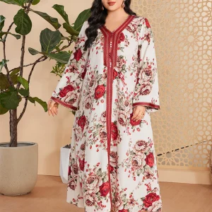 Robe Caftan Abaya Grande Taille à Imprimé Floral