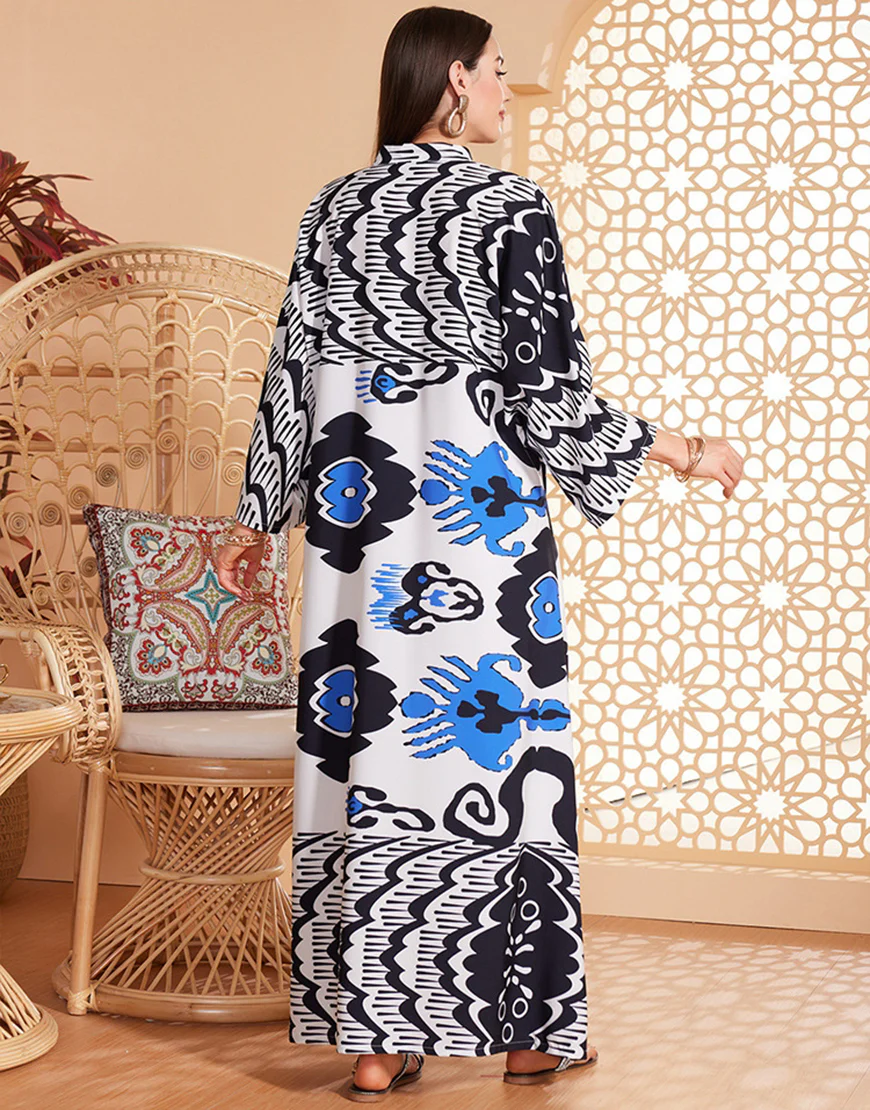 Robe Kaftan Abaya Vintage Imprimée Élégante à Manches Longues – Image 3